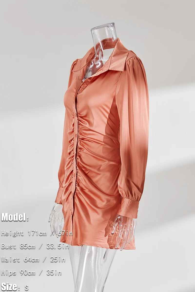 Autumn New Two Colors Slight Stretch Satin Single-breasted Backless Lace-up Stylish Sexy Shirt Mini Dress Wholesale Cut Out Dresses 9 Autumn New Two Colors Slight Stretch Satin Single-breasted Backless Lace-up Stylish Sexy Shirt Mini Dress Wholesale Cut Out Dresses - Image 9