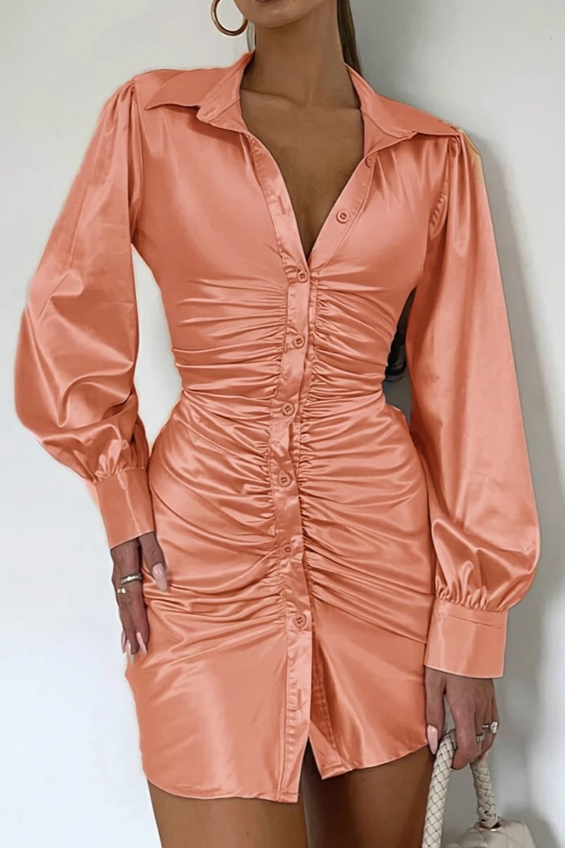 Autumn New Two Colors Slight Stretch Satin Single-breasted Backless Lace-up Stylish Sexy Shirt Mini Dress Wholesale Cut Out Dresses 7 Autumn New Two Colors Slight Stretch Satin Single-breasted Backless Lace-up Stylish Sexy Shirt Mini Dress Wholesale Cut Out Dresses - Image 7