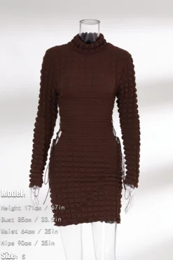 Autumn New Stylish 3 Colors Solid Color Lace-up Hollow Slight stretch Slim Sexy Mini Dress Wholesale -Plus-Size Dresses Sales Store aa009559 brown s 1