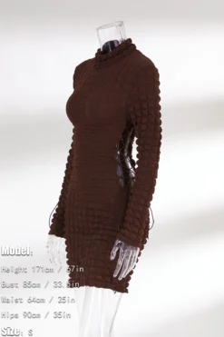 Autumn New Stylish 3 Colors Solid Color Lace-up Hollow Slight stretch Slim Sexy Mini Dress Wholesale -Plus-Size Dresses Sales Store aa009559 brown s 2