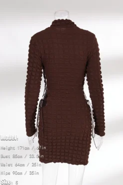 Autumn New Stylish 3 Colors Solid Color Lace-up Hollow Slight stretch Slim Sexy Mini Dress Wholesale -Plus-Size Dresses Sales Store aa009559 brown s 3