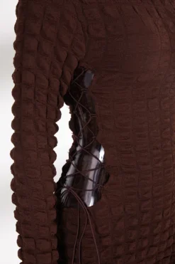 Autumn New Stylish 3 Colors Solid Color Lace-up Hollow Slight stretch Slim Sexy Mini Dress Wholesale -Plus-Size Dresses Sales Store aa009559 brown s 4