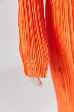 Autumn New 3 Colors Slight Stretch Long Sleeve Pleated Stylish Casual Slim Midi Dress Wholesale -Plus-Size Dresses Sales Store aa009849 orange s 5