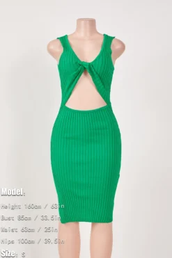 Sexy Solid Color Stretch Hollow Knitted Kinked Slit Slim Midi Dress Wholesale -Plus-Size Dresses Sales Store aa014009 green s 1
