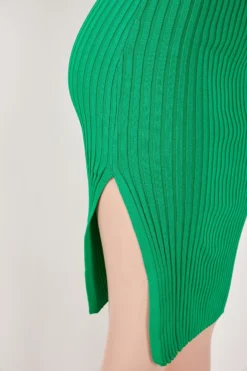 Sexy Solid Color Stretch Hollow Knitted Kinked Slit Slim Midi Dress Wholesale -Plus-Size Dresses Sales Store aa014009 green s 4