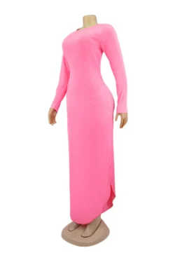 Autumn New Plus Size Solid Color Stretch Round-neck Side Slit Pockets Stylish Dress Wholesale Casual Dresses -Plus-Size Dresses Sales Store b20702 11