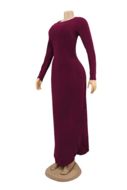 Autumn New Plus Size Solid Color Stretch Round-neck Side Slit Pockets Stylish Dress Wholesale Casual Dresses -Plus-Size Dresses Sales Store b20702 14