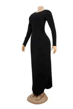 Autumn New Plus Size Solid Color Stretch Round-neck Side Slit Pockets Stylish Dress Wholesale Casual Dresses -Plus-Size Dresses Sales Store b20702 17