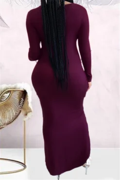 Autumn New Plus Size Solid Color Stretch Round-neck Side Slit Pockets Stylish Dress Wholesale Casual Dresses -Plus-Size Dresses Sales Store b20702 6