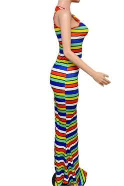 Plus Size Summer Sleeveless Multicolor Stripes Batch Printing Fashion Stretch Dress Wholesale -Plus-Size Dresses Sales Store b21029 4