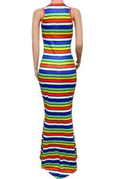 Plus Size Summer Sleeveless Multicolor Stripes Batch Printing Fashion Stretch Dress Wholesale -Plus-Size Dresses Sales Store b21029 5
