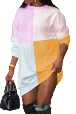 Plus Size New Stylish Letters Printing Autumn Contrast Color Stretch Loose Dress Wholesale Plus-Size Dresses -Plus-Size Dresses Sales Store b21162 3