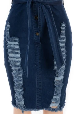 Plus Size Solid Color Back Zip-up Single Breasted Micro Elastic Hole Denim Dress (with Belt) Wholesale Casual Dresses -Plus-Size Dresses Sales Store b21170 r4