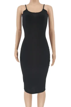 Plus Size Solid Color 2 Colors Summer Simple Sling Low Out Stretch Tight Dress Wholesale -Plus-Size Dresses Sales Store b23285 7
