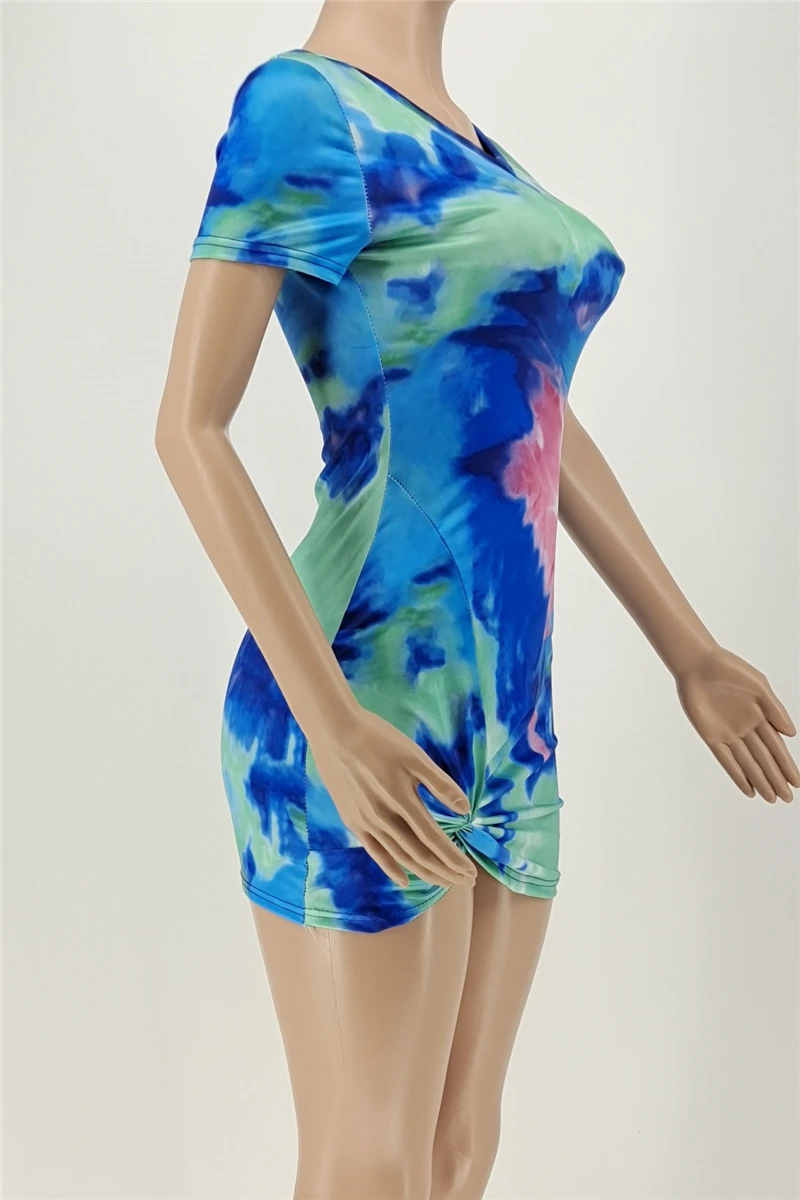 Plus Size Stylish Summer Sexy Tie Dye Batch Printing Knotted Irregular Mini Dress#2# Wholesale Plus-Size Dresses 4 Plus Size Stylish Summer Sexy Tie Dye Batch Printing Knotted Irregular Mini Dress#2# Wholesale Plus-Size Dresses - Image 4
