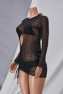 New Pure Color Padded Halter-neck Lace-up Triangle Sexy Two-piece Bikini With See Through Mesh Drawstring Dress Cover-ups Wholesale -Plus-Size Dresses Sales Store ba004221 2