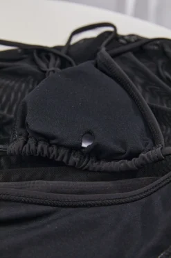 New Pure Color Padded Halter-neck Lace-up Triangle Sexy Two-piece Bikini With See Through Mesh Drawstring Dress Cover-ups Wholesale -Plus-Size Dresses Sales Store ba004221 5