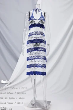 New Blue And White Stripe Knitted Hollow Sexy Beach Dress Cover-ups (without Swimwear) Wholesale -Plus-Size Dresses Sales Store ba006056 os r 1