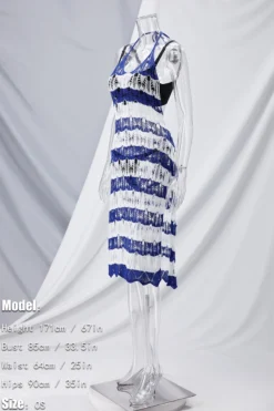 New Blue And White Stripe Knitted Hollow Sexy Beach Dress Cover-ups (without Swimwear) Wholesale -Plus-Size Dresses Sales Store ba006056 os r 2