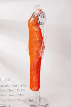 S-2XL New Plus Size 5 Colors Solid Color Hollow Out Knitted Micro-elastic Halter-neck Tied Sexy Beach Dress Cover-ups (without Lining) Wholesale -Plus-Size Dresses Sales Store ba006085 orange s 2