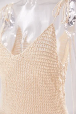 Sexy 2 Colors Hollow Crochet Tassel Halter-neck Dress Cover-ups(only Dress) Wholesale Cover-ups -Plus-Size Dresses Sales Store ba009748 beige s 5