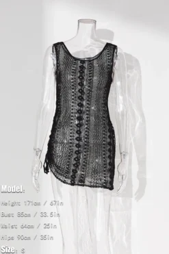 Sexy See Through Drawstring Beach Mini Dress Cover-ups(only Cover-ups) Wholesale -Plus-Size Dresses Sales Store ba009961 black s 1