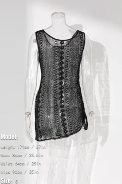 Sexy See Through Drawstring Beach Mini Dress Cover-ups(only Cover-ups) Wholesale -Plus-Size Dresses Sales Store ba009961 black s 3