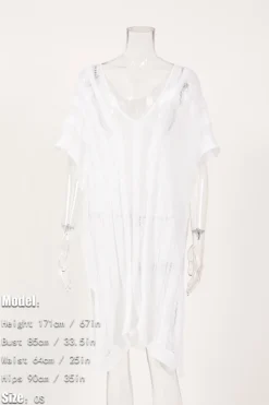 Sexy 3 Colors Hollow Knitted Slit Beach Midi Dress Cover-ups(no Underwear) Wholesale -Plus-Size Dresses Sales Store ba010421 white os 1