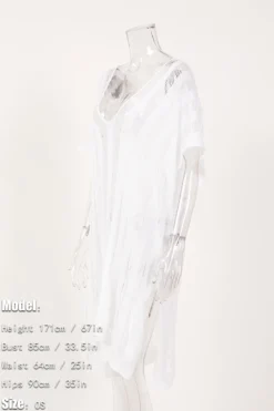 Sexy 3 Colors Hollow Knitted Slit Beach Midi Dress Cover-ups(no Underwear) Wholesale -Plus-Size Dresses Sales Store ba010421 white os 2