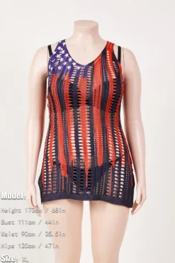Sexy Plus Size American Flag Printing Cutout Knitted Beach Dress Cover-up #3 Wholesale Cover-ups -Plus-Size Dresses Sales Store ba011576 xl 1