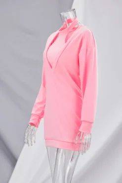 Autumn New Plus Size Solid Color Stretch Vest With V-neck Mini Dress Stylish Two-piece Set Wholesale Plus-Size Dresses -Plus-Size Dresses Sales Store da002191 pink r2