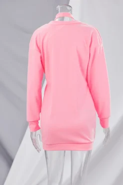 Autumn New Plus Size Solid Color Stretch Vest With V-neck Mini Dress Stylish Two-piece Set Wholesale Plus-Size Dresses -Plus-Size Dresses Sales Store da002191 pink r3