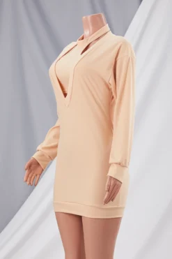 Autumn New Plus Size Four Colors Stretch Vest With V-neck Mini Dress Stylish Two-piece Set Wholesale Plus-Size Dresses -Plus-Size Dresses Sales Store da002192 khaki r 2